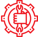 Carré rouge vif avec éléments verticaux blancs sur les côtés gauche et droit. Design graphique simple et moderne.