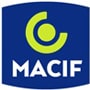 Logo MACIF bleu et vert: nom MACIF en blanc sous un symbole jaune dans un C vert. Représente la mutuelle d'assurance.